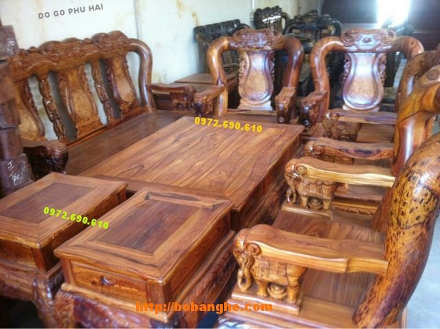 Bộ bàn ghế gỗ cẩm lai Kiểu Quốc voi vai 14 CL6