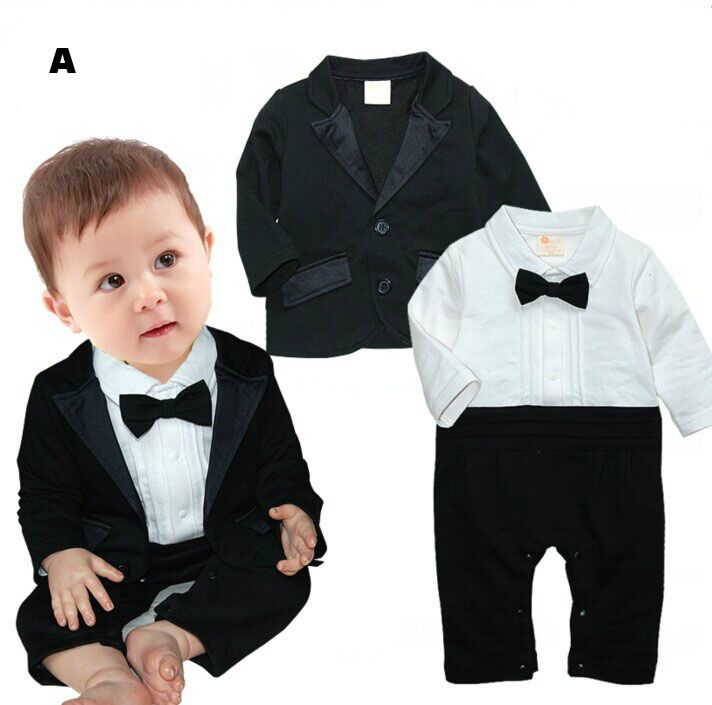 Baby Wedding Tuxedo Suit Outfit Infant Boy Formal Jacket & Tie Set 3