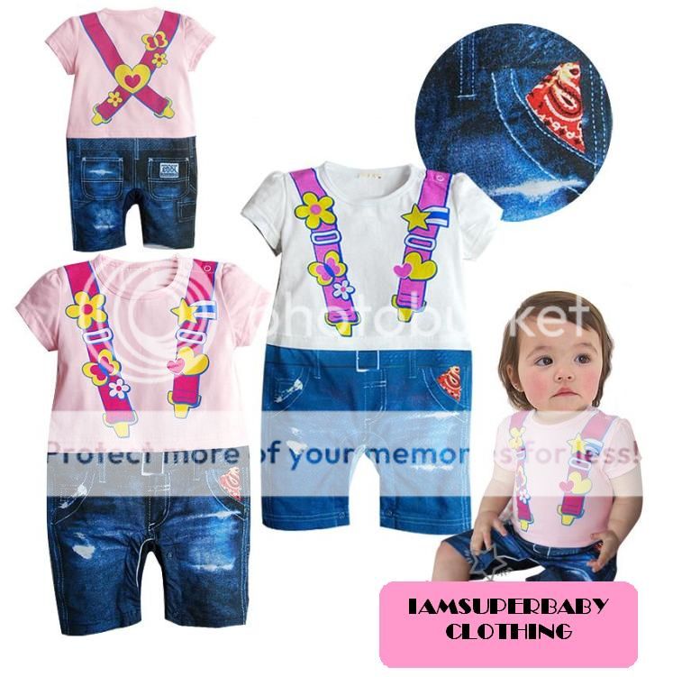 Baby Girl Twins Sweet Little Cute Romper Pink White Shirt Jeans Outfit
