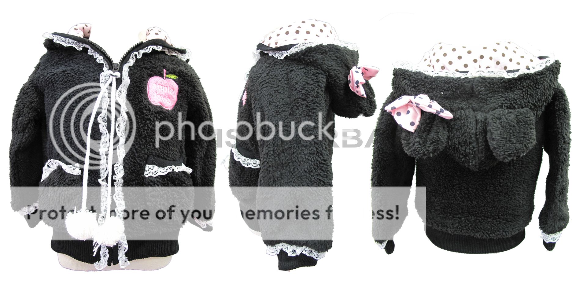 Age 1 3 5 Cute Baby Kids Children Hoods Jacket w Hoods Lace Fur Polka Dot