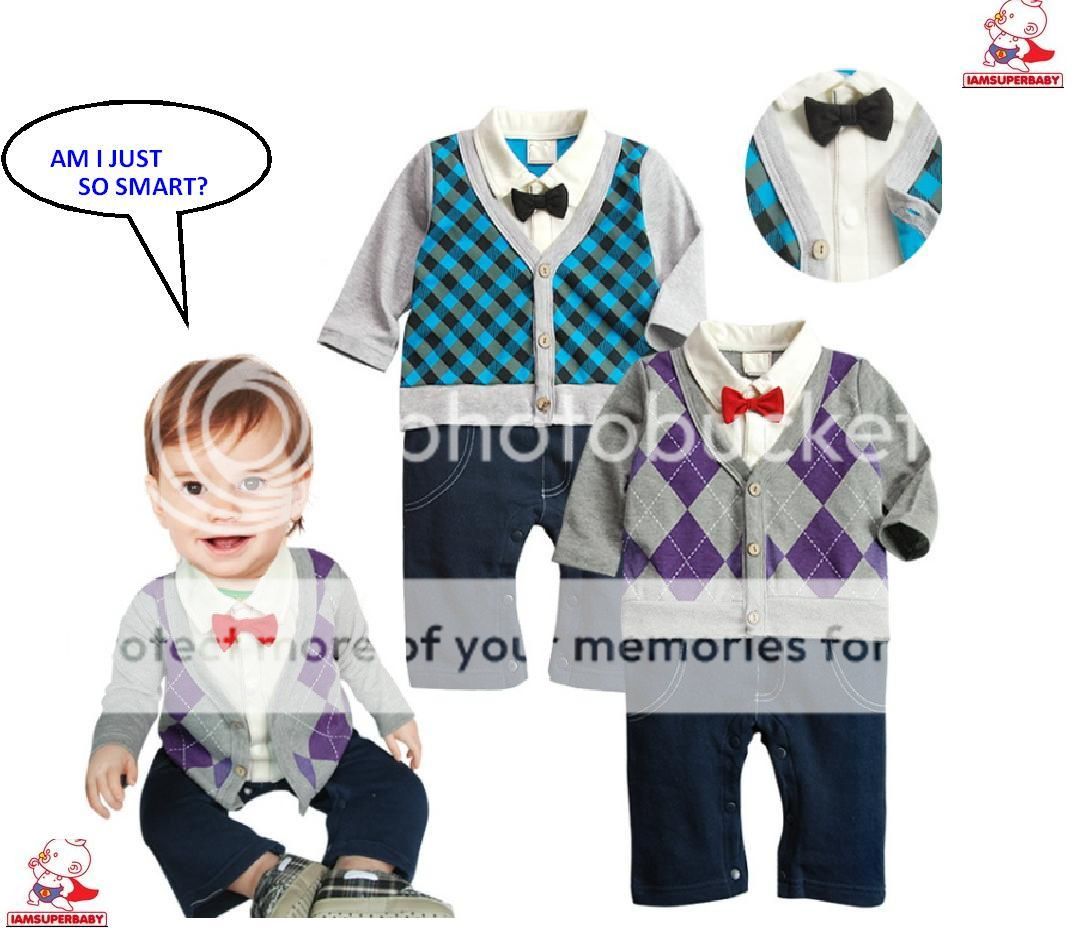 3 24M Baby Boy Twins Smart Fashion Shirt Bowtie Cardigan Pants Romper Outfit