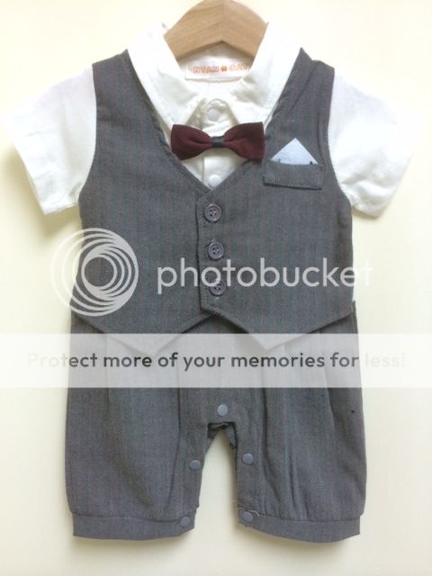 Newborn 24M Baby Toddlers Boy Dress Formal Tuxedo Suit Romper Grey Black New