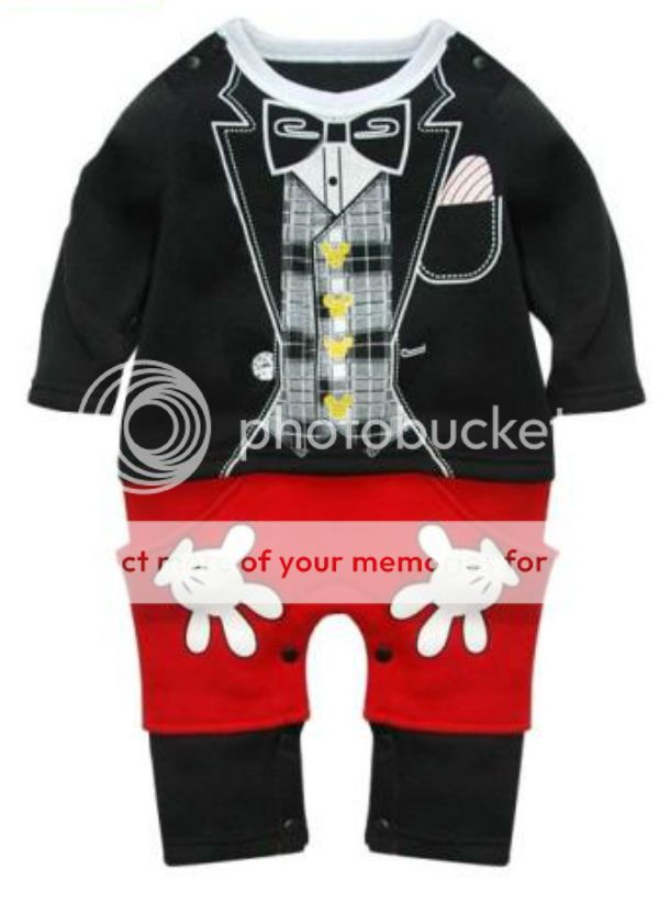 Baby Boy Clothes Mickey Style Super Cute Cartoon Tuxedo Tie Outfit 6 12 18 24M