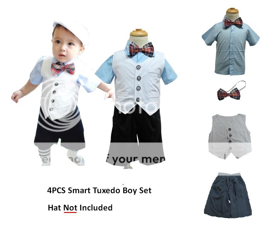 Age 3M 2 5yr Baby Boy Smart Tuxedo Suit Set White Navy Jacket Shirt Vest