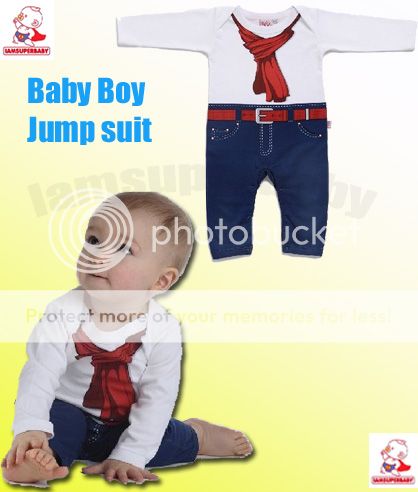 0 24M Cool Baby Boy Fake Print Cowboy Jeans Romper Outfit Bodysuit Clothes