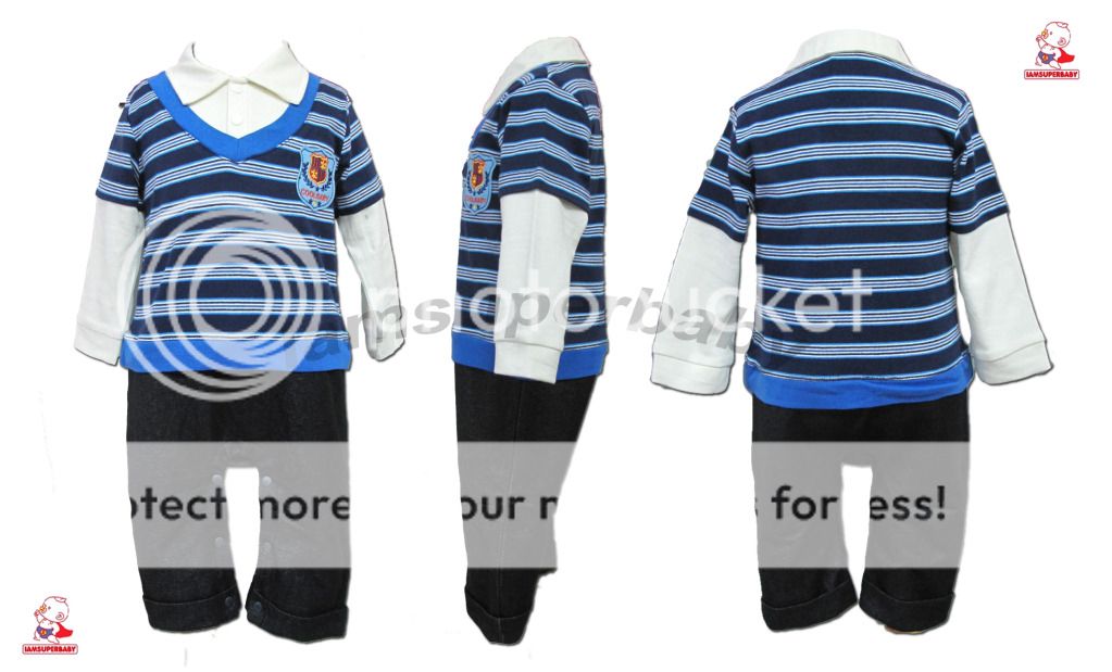 3 21M Baby Boy Twins Long Sleeve White Polo Shirt Stripes Pullover Denim Jeans